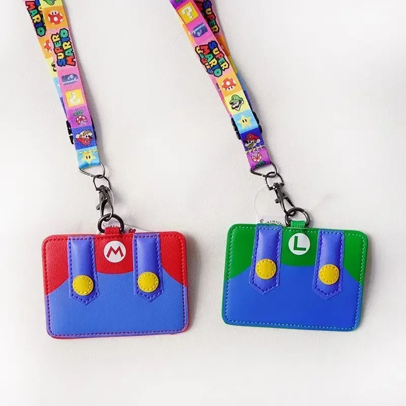 Titular de la tarjeta de Super Marios Bros, cordón de cuero PU, licencia de Anime, estudiantes, autobús, Campus, comida, funda de identificación de crédito, funda de tarjeta creativa para niños - imagen 5