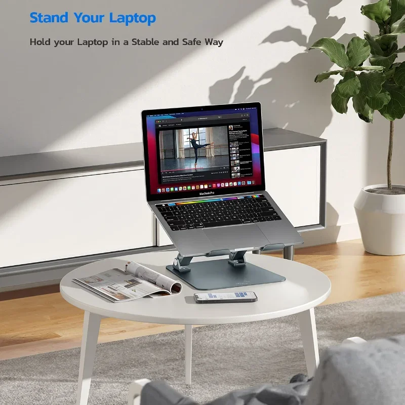 Soporte para ordenador portátil, soporte para tableta y teléfono móvil, aleación de aluminio, soporte multifuncional para escritorio, rotación de 360 grados, plegable - imagen 3