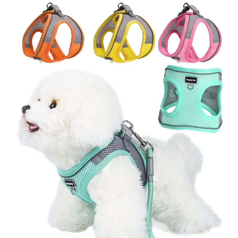 Arnés para perros pequeños, arnés ajustable para cachorros y gatos, chaleco, Bulldog Francés, Chihuahua, Pug, Collar para caminar al aire libre, conjunto de correa