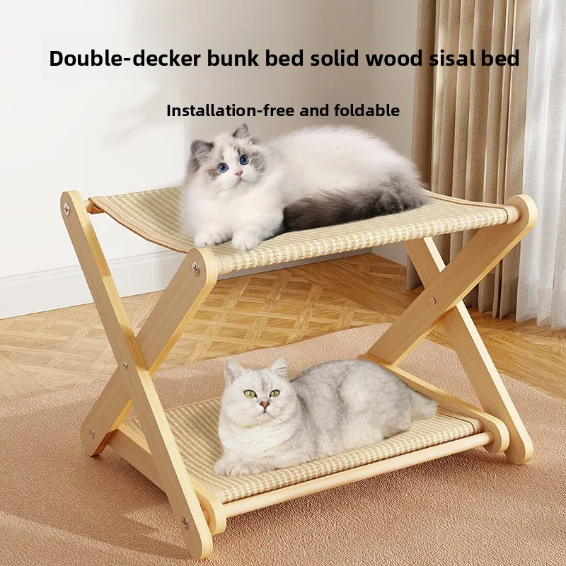 Soporte de madera auténtica para rascar gatos, hamaca Universal para gatos de cuatro estaciones, nido para mascotas de madera maciza, suministros para cama para mascotas