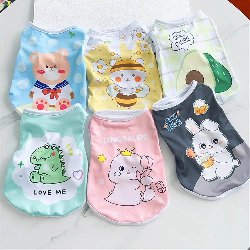 Ropa de verano para cachorros y gatos, chaleco sin mangas con estampado de dibujos animados para mascotas, ropa para perros pequeños, gatos, gatitos, Sphynx