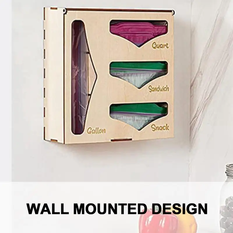 Organizador de bolsas de madera con 4 ranuras para almacenamiento de alimentos, dispensador de bolsas, organizador de papel de aluminio para cajón de cocina - imagen 3