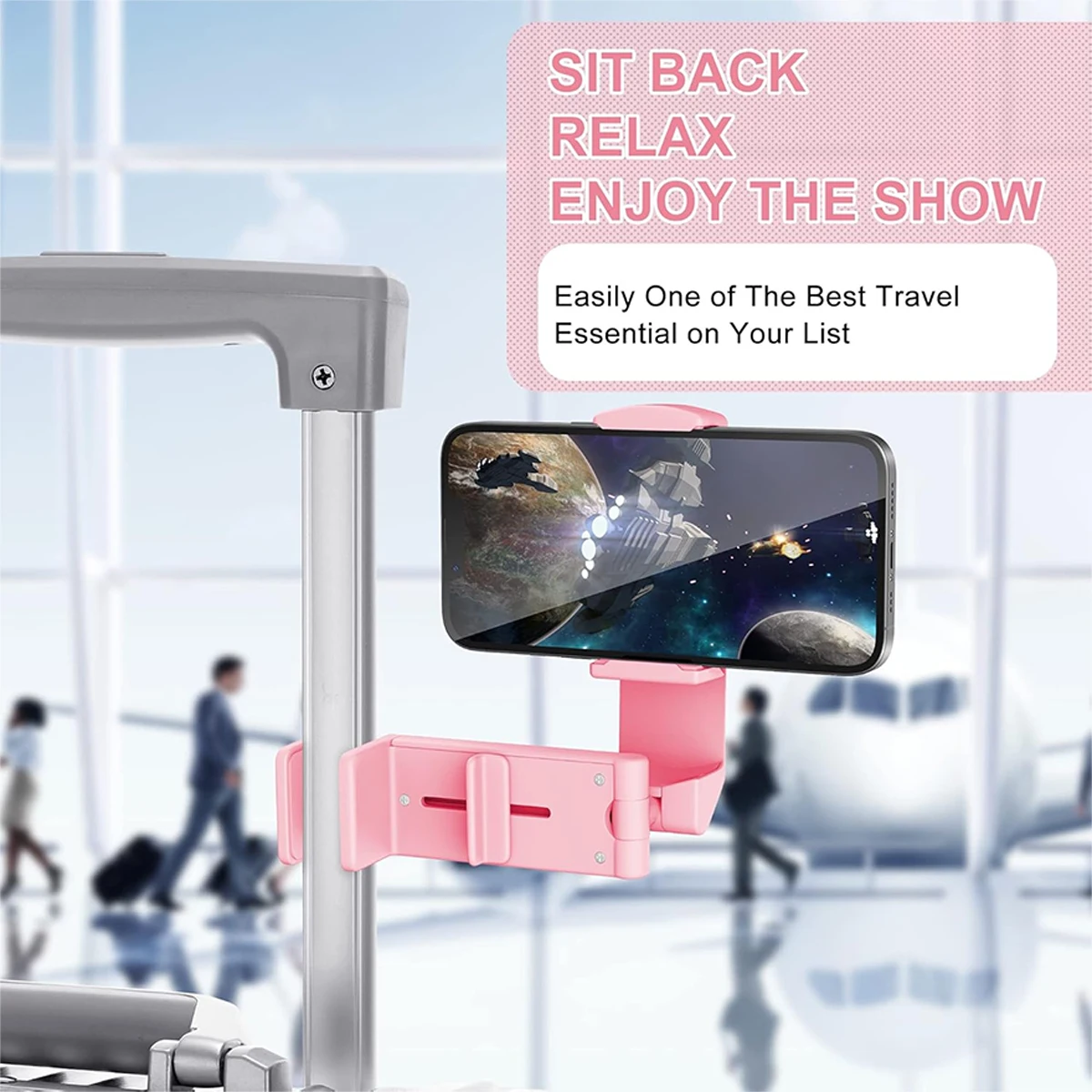 Soporte teléfono móvil para avión – Giratorio 360° color rosa - imagen 4
