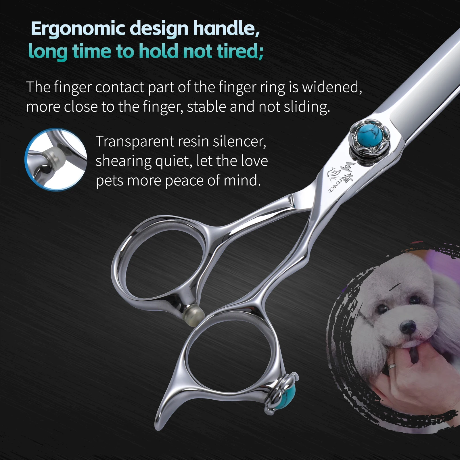 Fenice-Tijeras profesionales de peluquería para perros, 7 pulgadas, VG10, cojinete turquesa, tornillo recto - imagen 5