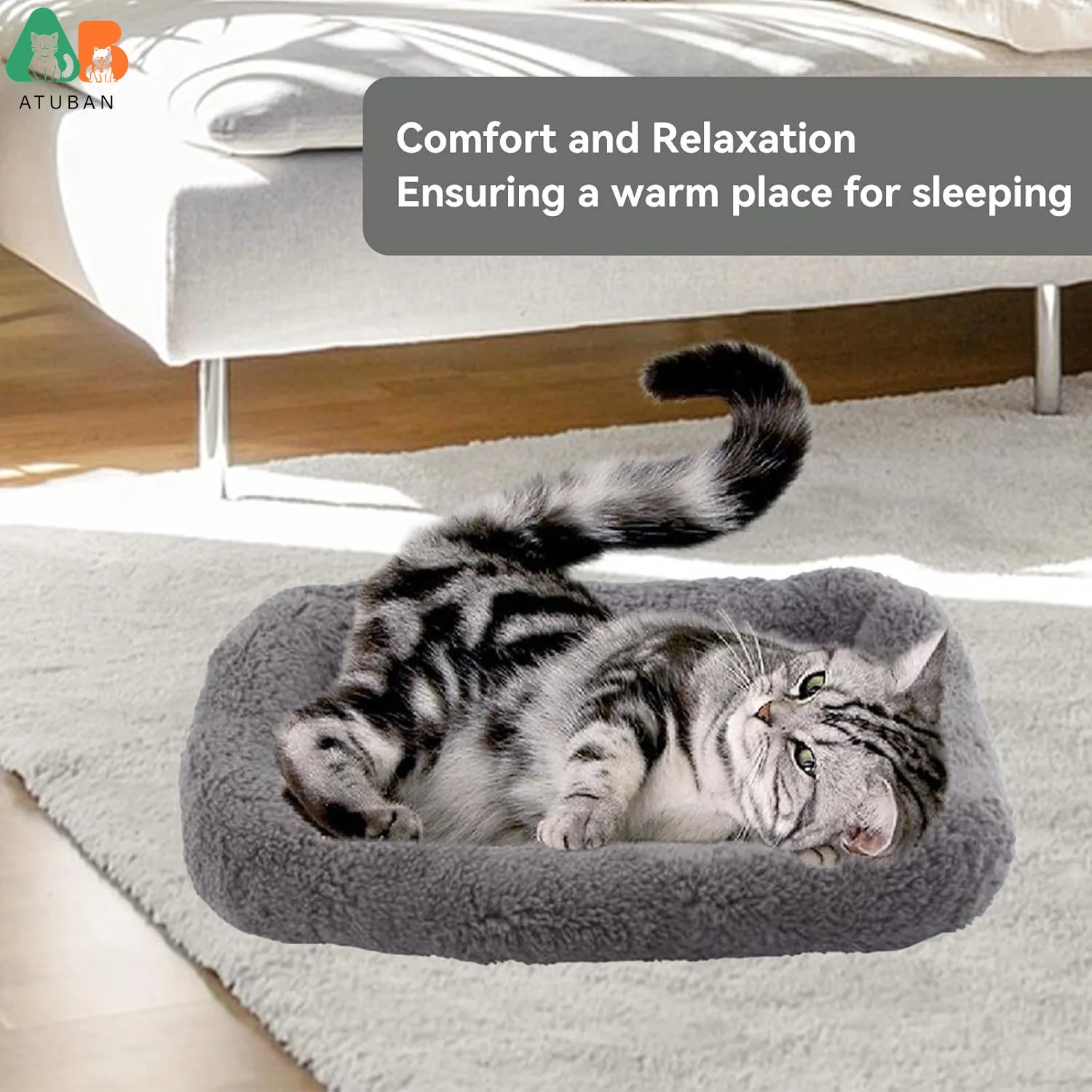 ATUBAN Cat Beds for Indoor Cats,Dog Bed Curl Sleep Plush Cushion Pillow,Non-Slip Bottom Washable Mat for Small Pet Puppy Rabbit - imagen 4