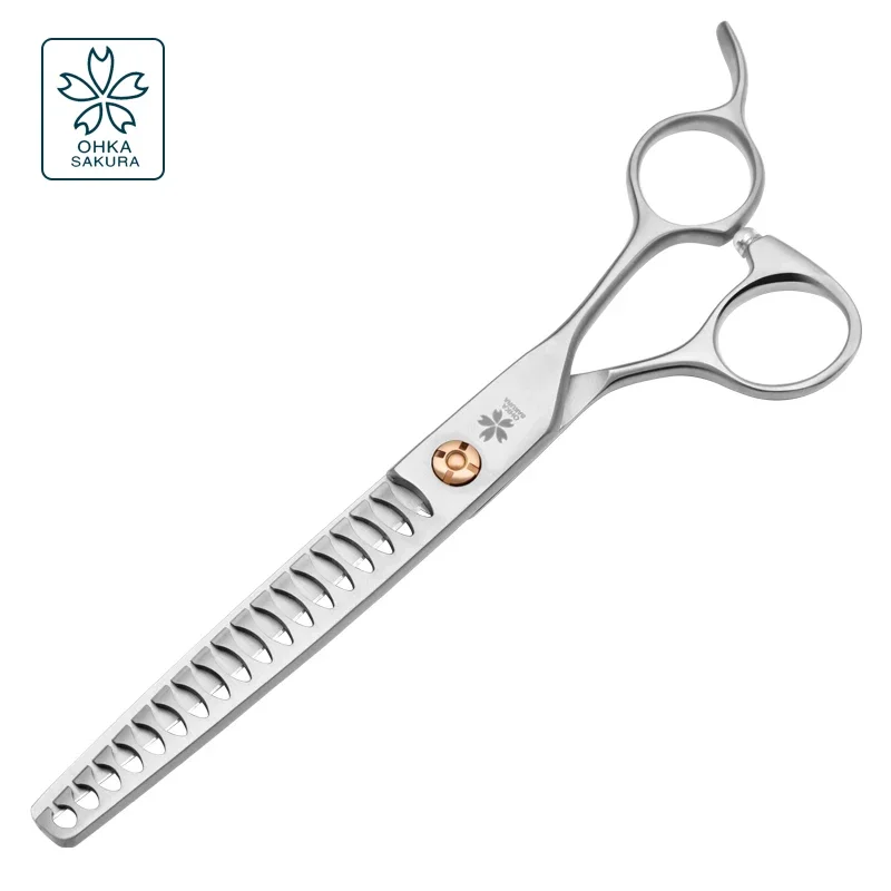 Tijeras de peluquería para mascotas, tijeras de hueso de pescado de 7,0 pulgadas, tornillo dorado de cuatro ojos, tijeras de afeitar y adelgazamiento para perros de peluche 440C domésticas - imagen 2