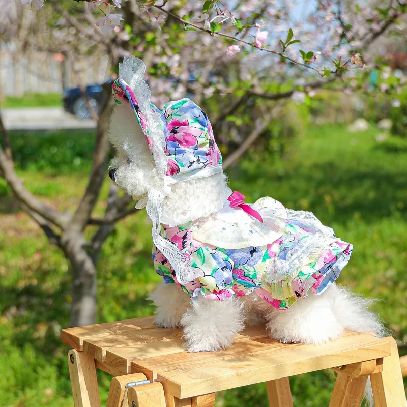 Ropa para mascotas Ins, vestido con tirantes para perros, falda Floral de burbujas, falda con lazo de calabaza, disfraz de fiesta de princesa, regalo de cumpleaños, ropa de lujo para perros - imagen 5