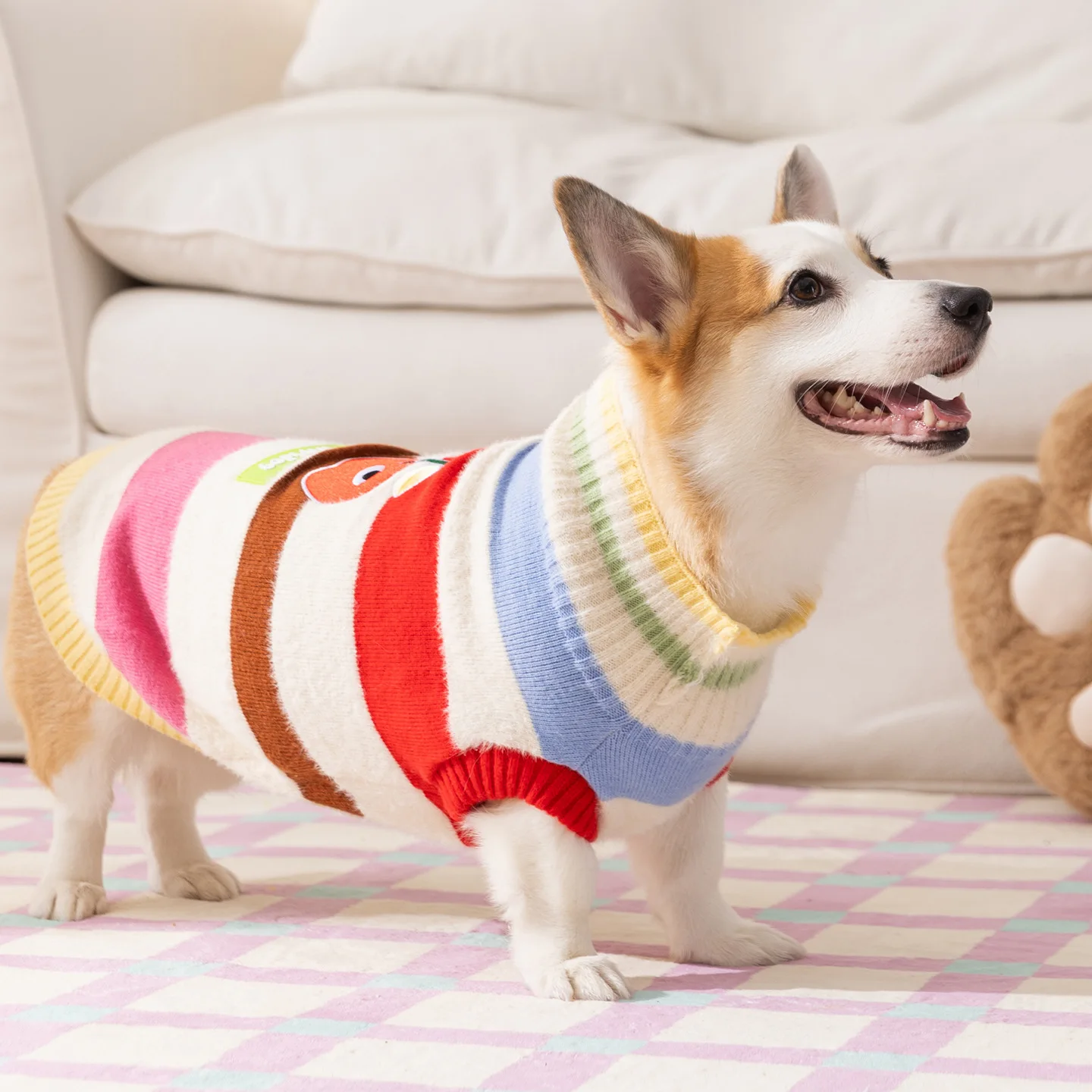 Otoño Invierno Arco Iris rayas corgi suéter cálido perro de tamaño mediano mascota gato de peluche abrigo ropa para perros pequeños ropa para cachorros - imagen 4