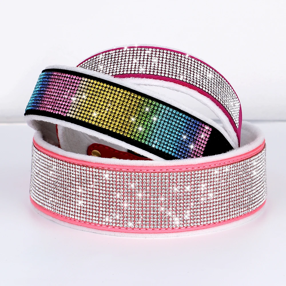 Collar de perro con diamantes de imitación ostentosos, collares anchos de invierno para mascotas, collares de perro de cristal acolchados de lana suave para perros medianos y grandes, galgo L XL
