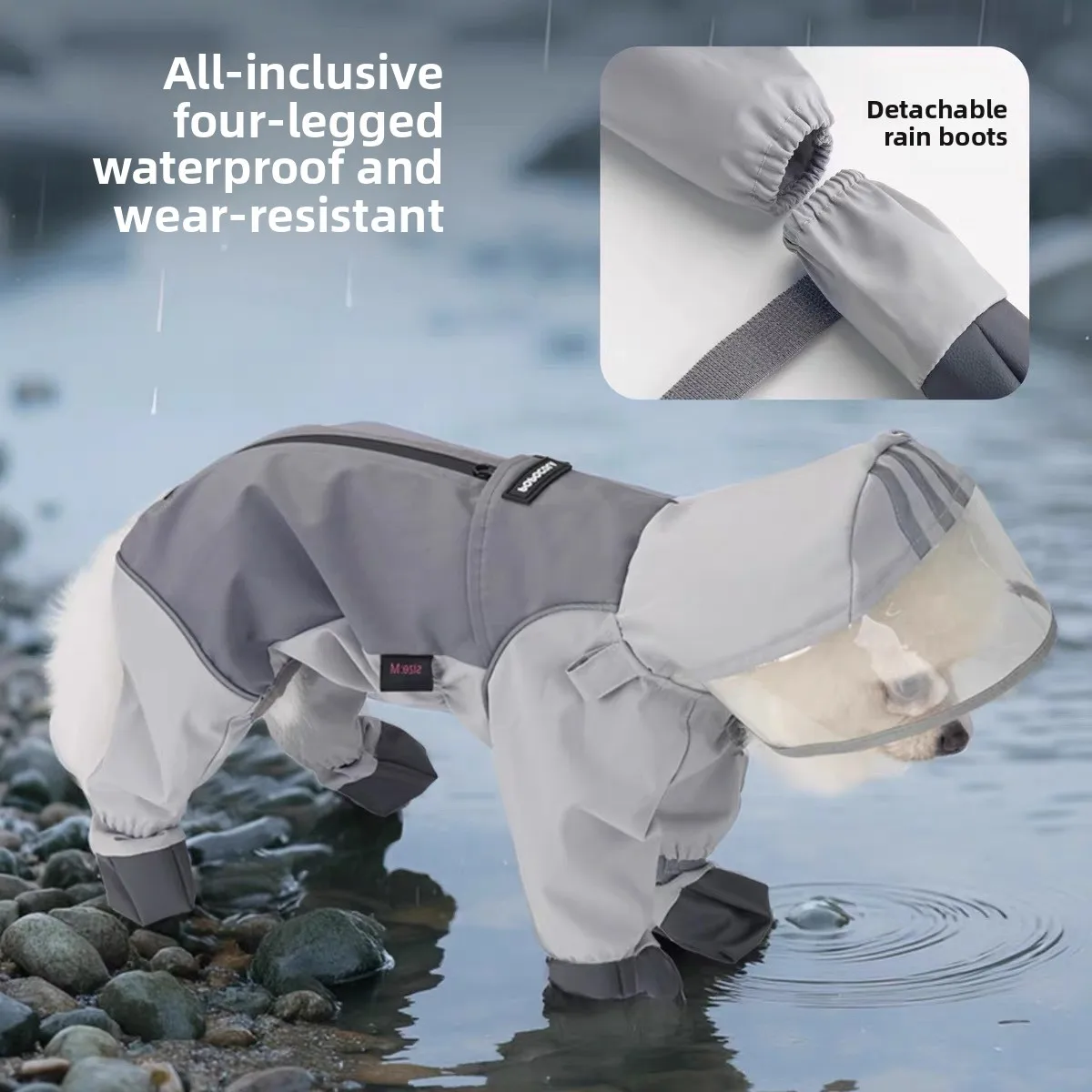 Chubasquero para perros de cuatro patas, cortavientos impermeable totalmente cubierto, impermeable especial para mascotas, protege la viga, cortavientos con cuerda de tracción - imagen 3