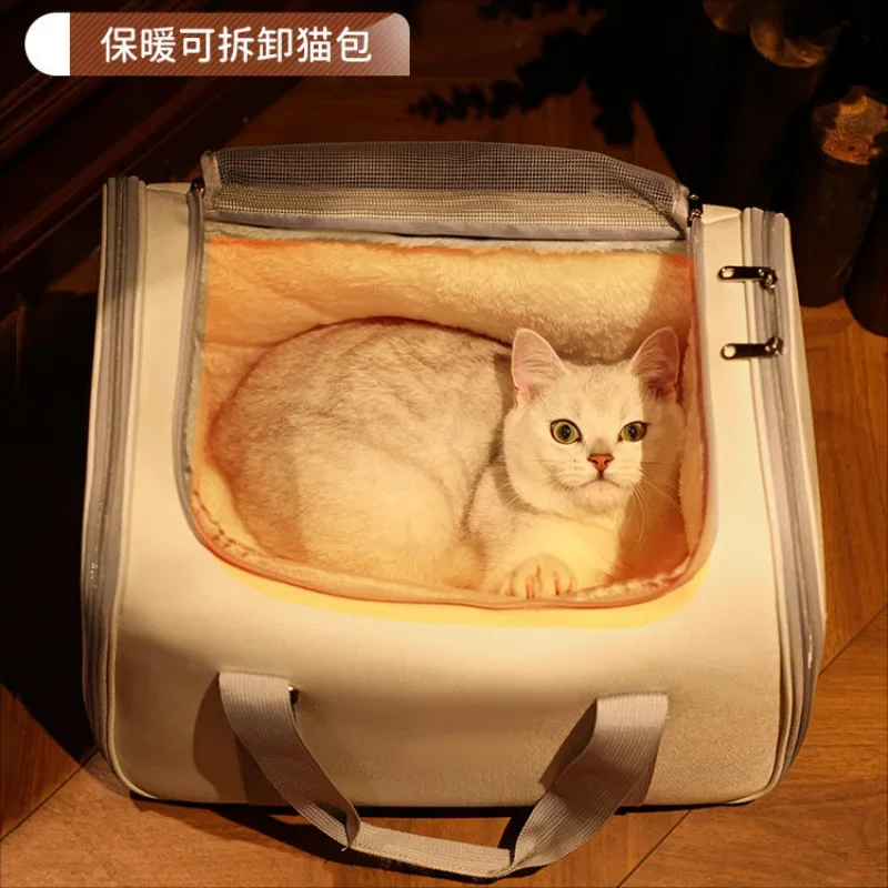 Mochila portátil para salir, bolso de un solo hombro, para salir de invierno, bolso de terciopelo cálido para gatos, bolsa para mascotas con nido de gato de doble uso - imagen 2