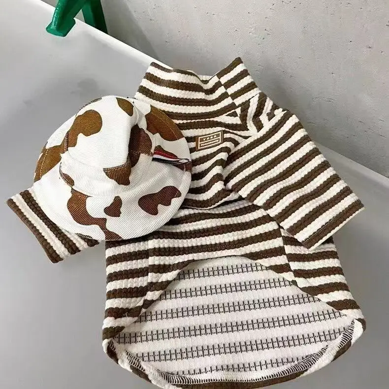 Camisa inferior de cuello alto para otoño/invierno para mascotas, abrigo de dos piernas para gatos, Sudadera con capucha de cuello alto a rayas, ropa para perros pequeños y cachorros - imagen 3