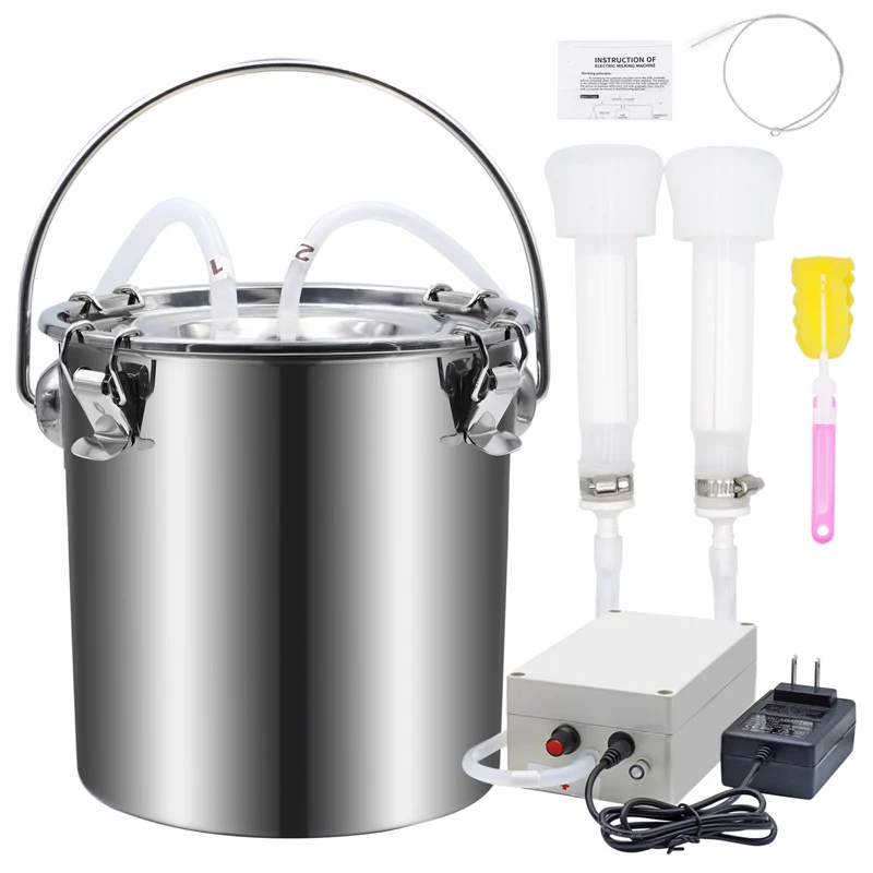Nuevo Máquina de ordeño de 5L, 220V, máquina de ordeño eléctrica y pulsadora para ganado y cabras, cubo de ordeño de acero inoxidable, bomba de vacío, succión - imagen 2