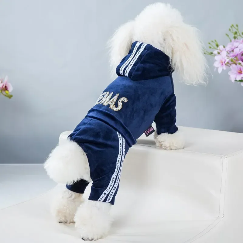 Ropa para cachorros con letras decorativas, Sudadera con capucha de lana para perros pequeños, sudadera, mono de peluche Yorkie, ropa cálida de invierno para mascotas - imagen 3