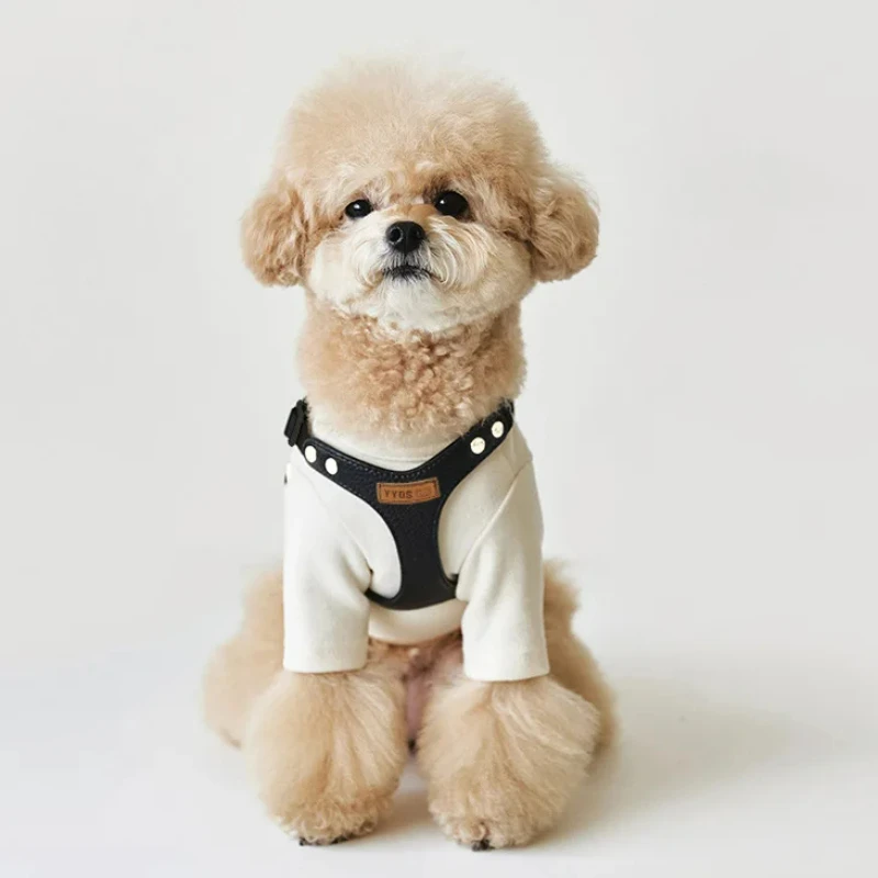 Arnés de cuero Pu para perro, conjunto de chaleco y correa, arnés de pecho ajustable, correa para caminar para perros al aire libre, Bichon Schnauzer para perros pequeños - imagen 3