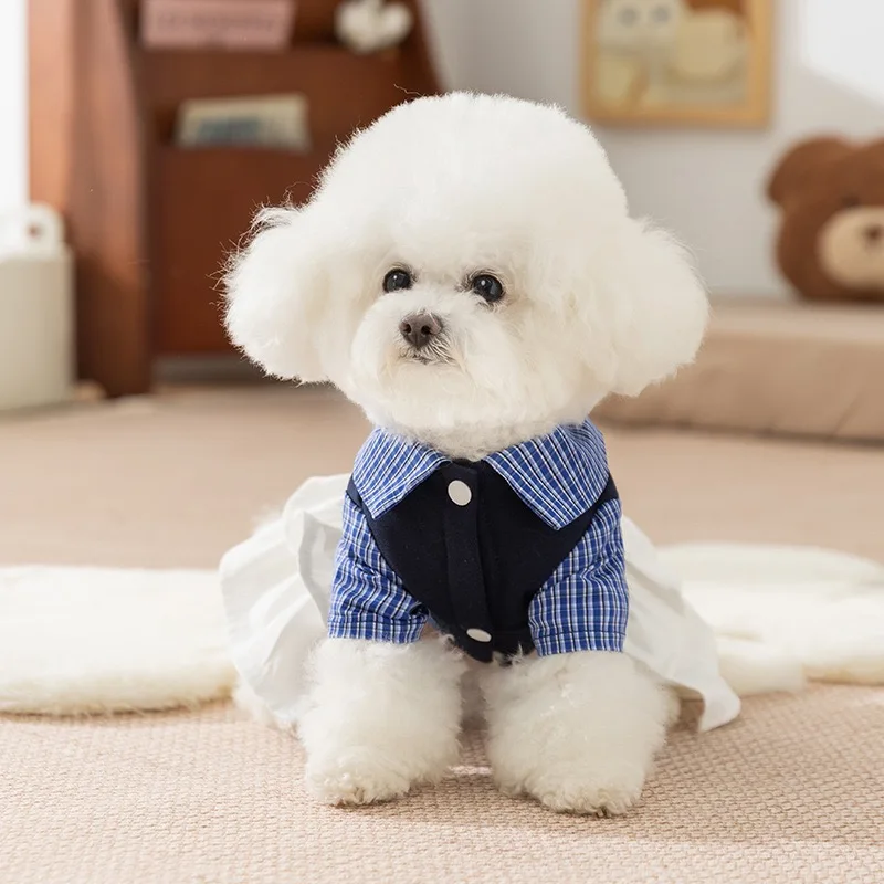 Bichon Frise-vestido para perro, camisa de celosía a la moda Preppy, ropa para mascotas y niñas, falda en capas de princesa, trajes personalizados para cachorros - imagen 4