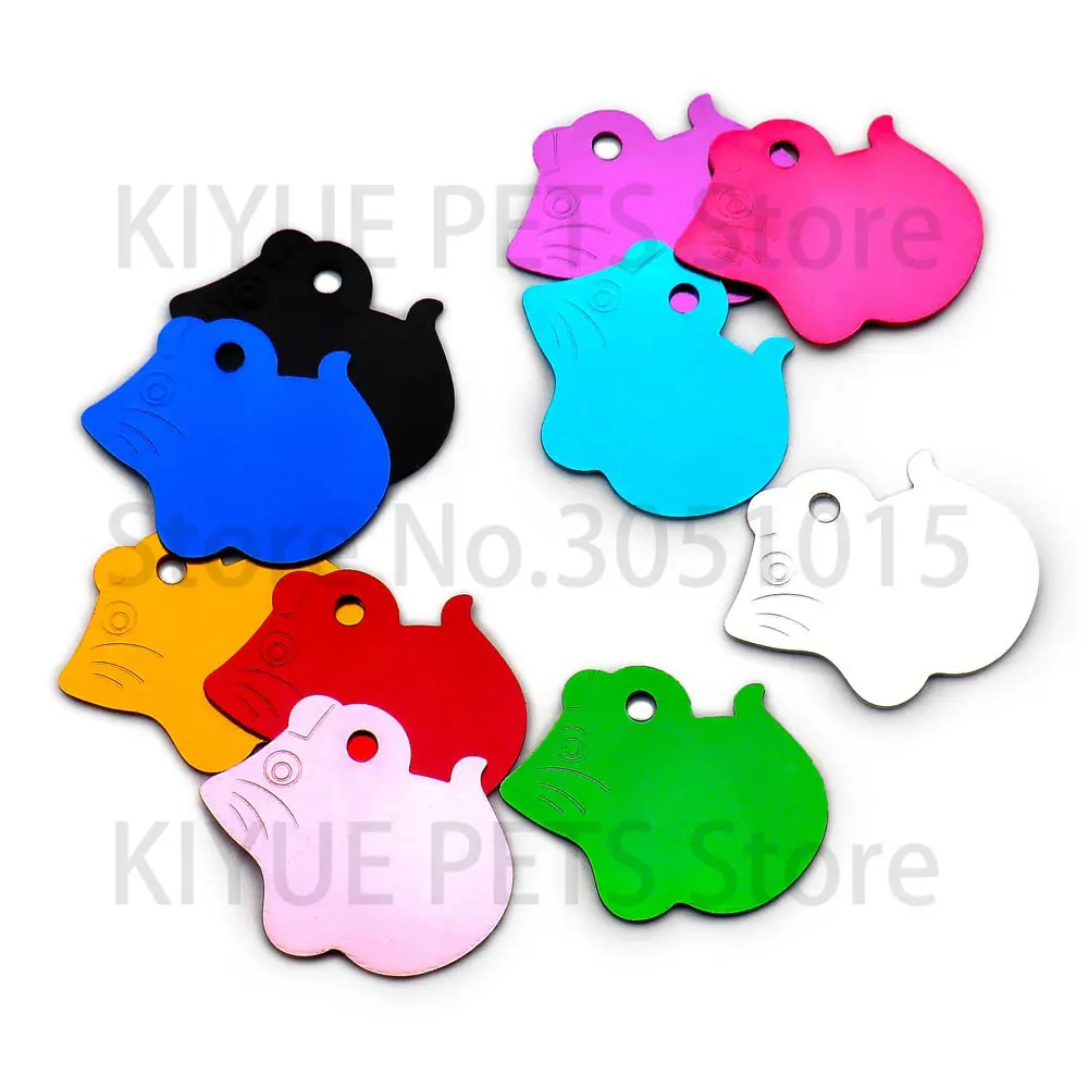 KIYUE-etiquetas de identificación de mascotas con grabado personalizado en forma de ratón, etiqueta de identificación de perro y gato, nombre personalizado, dirección, texto de teléfono, 20 Uds.
