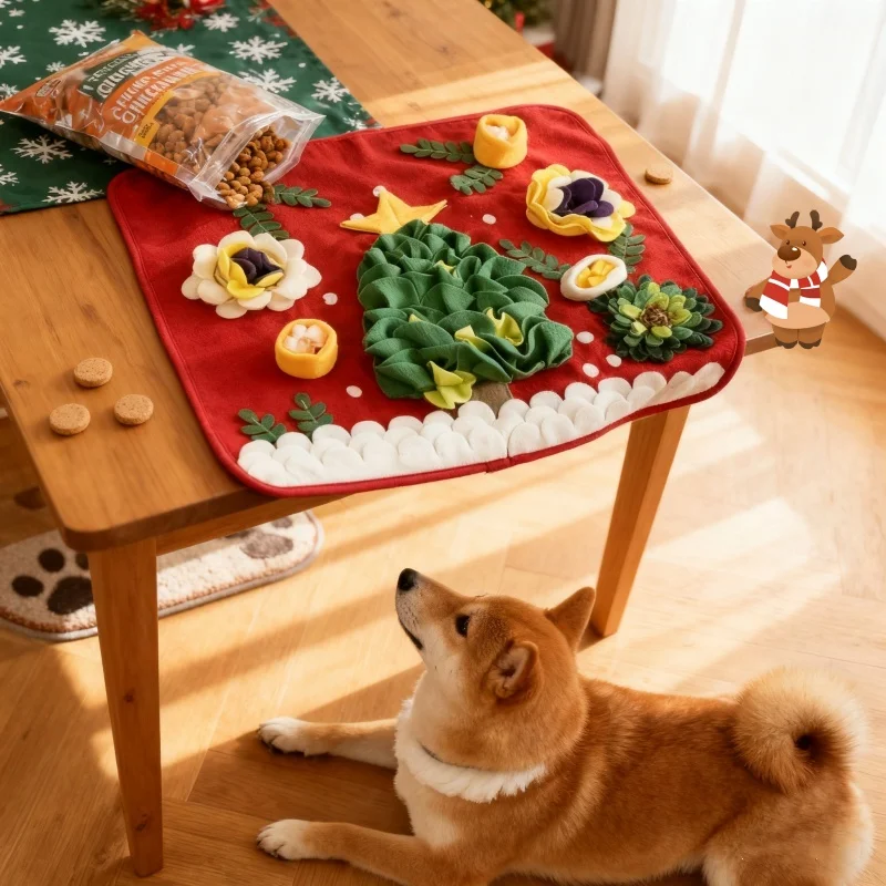 BOOTEELY-alfombrilla navideña para perros, trabajo de nariz para mascotas, almohadilla de entrenamiento de alimentación lenta, juguete interactivo, manta de actividades para aliviar el estrés - imagen 2