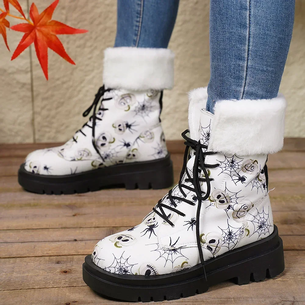 Botas de nieve con plataforma gruesa para mujer, botines para mantener el calor, cómodos para caminar, con cordones, talla grande 43, para invierno, 2024 - imagen 2