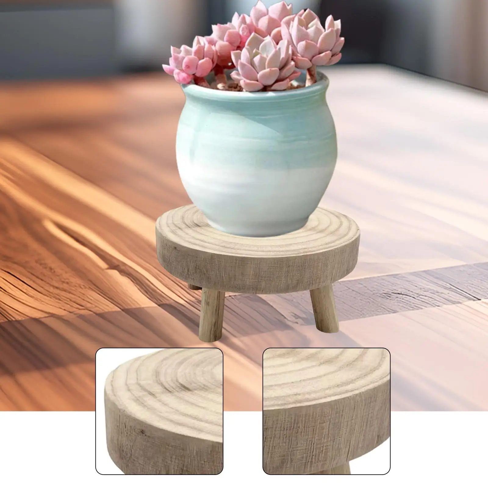 Soporte para plantas de madera, pedestal, rústico, soporte para macetas, taburete para plantas, elevador redondo para plantas en macetas de Patio, sala de estar, oficina, decoración del hogar - imagen 3