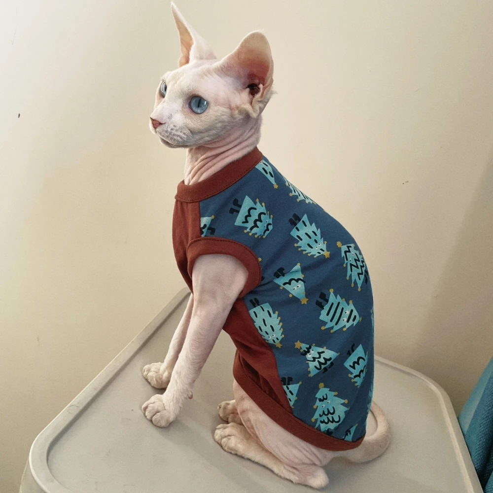Camisa de algodón para gato Sphynx, abrigo Beige suave de manga corta para mujer, chaleco elástico para gato, ropa de primavera y verano - imagen 2