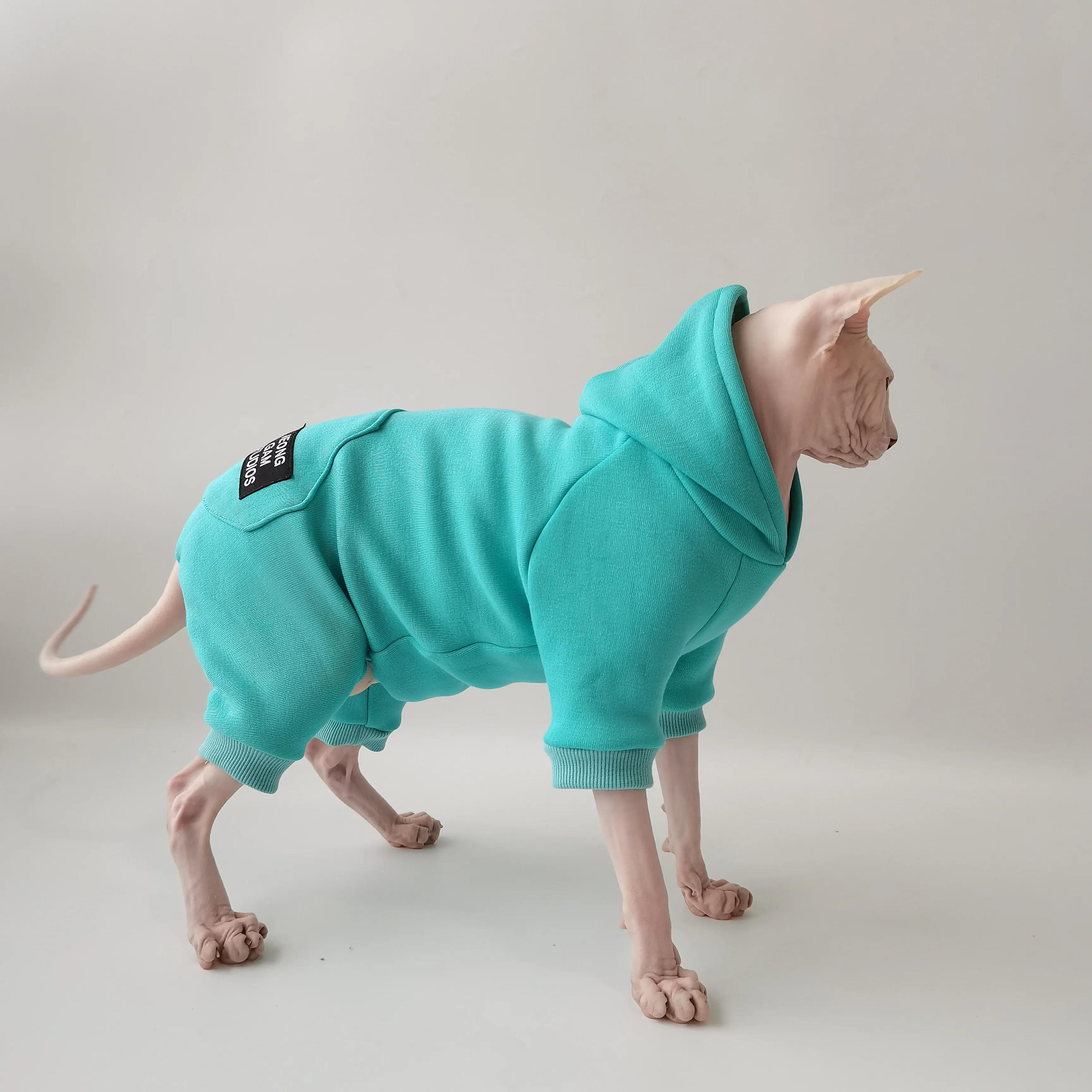 Abrigo gatos Sphynx Devon Rex forro polar capucha – Otoño invierno