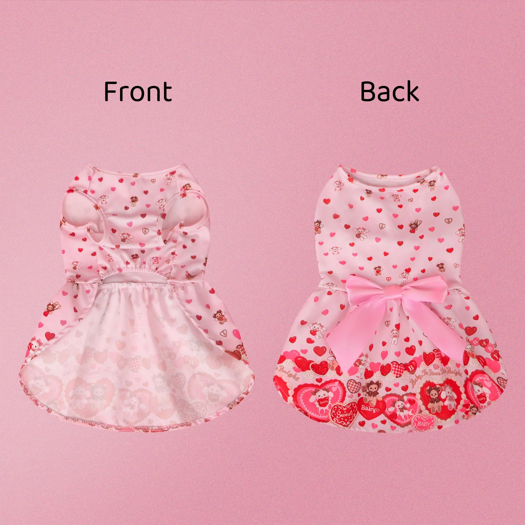 Vestido para perros con corazón rosa y moño suave – San Valentín