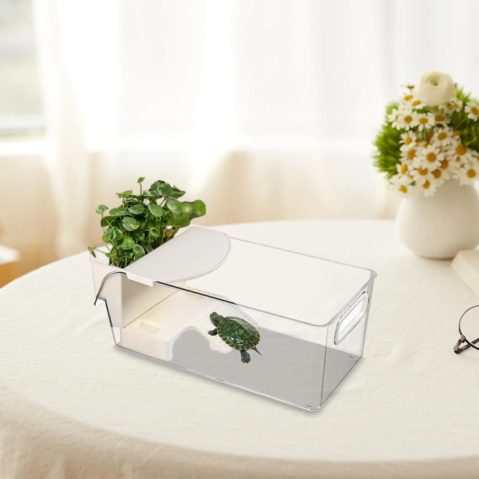 Tanque para tortugas con lugar para tomar el sol y macetero, caja de alimentación abierta con asa, accesorios, caja para tortuga, terrario para tortugas - imagen 2