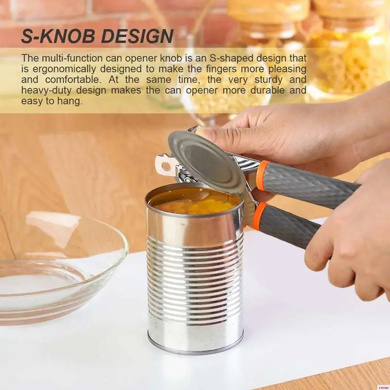 Abridor de latas de acero inoxidable, herramienta de cocina múltiple para tarros de gelatina, vino, cerveza y otros, Abrebotellas para proteger las uñas - imagen 5