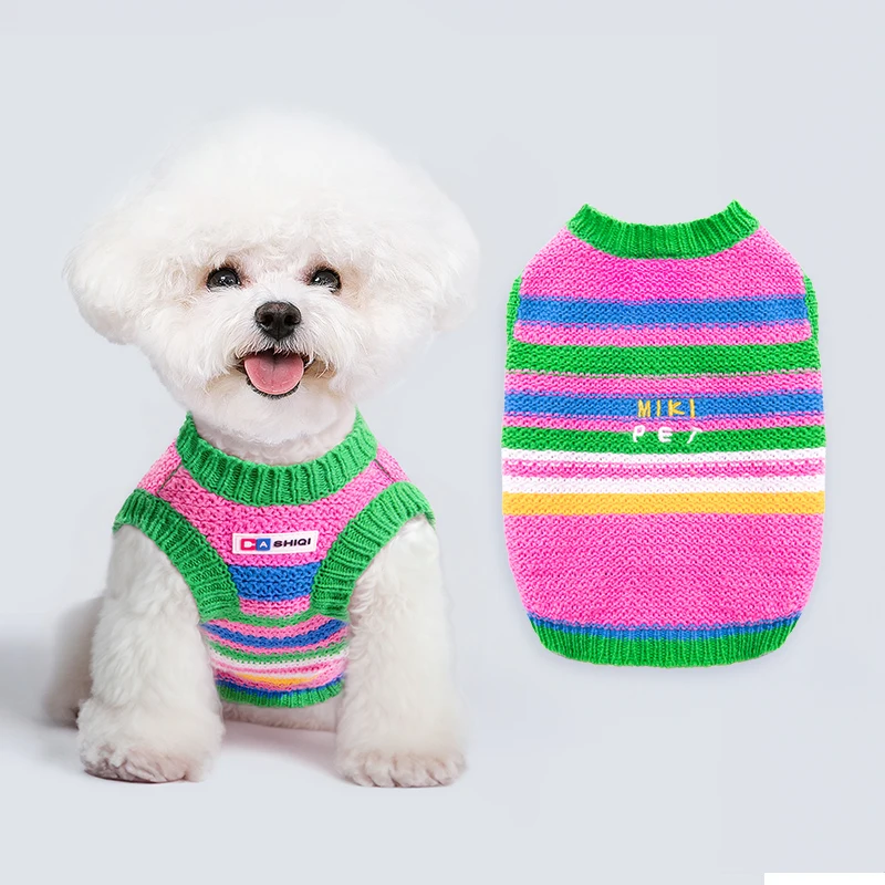 Ropa para cachorros para otoño e invierno, suéter cálido para invierno, chaleco para productos para mascotas, suministros, accesorios, bonito chaleco de colores, suéter de punto - imagen 5