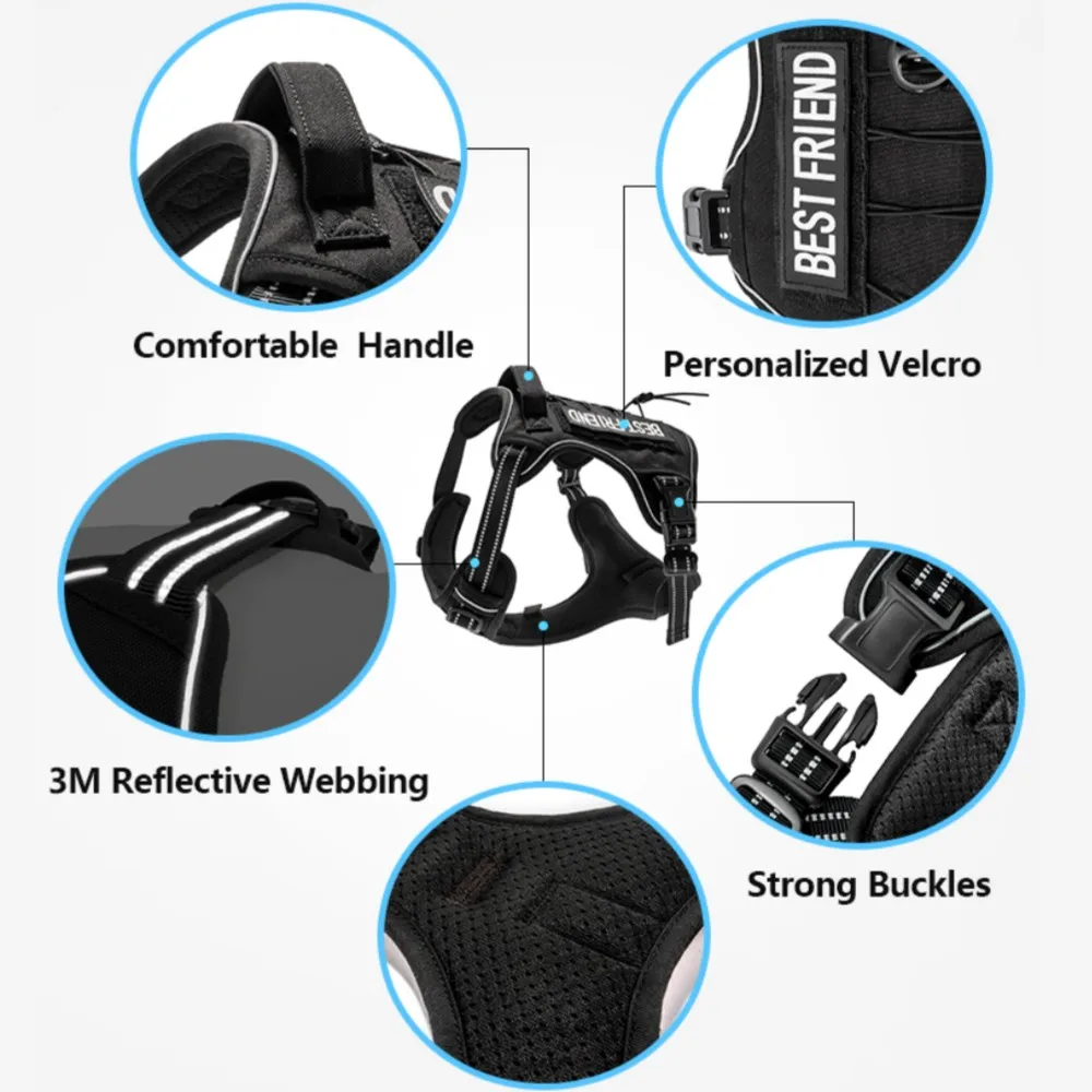 Arnés táctico ajustable para perros pequeños, medianos y grandes, chaleco reflectante de servicio militar para entrenamiento de mascotas - imagen 3