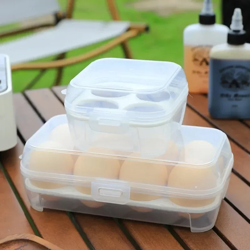 Caja de almacenamiento transparente portátil con tapa sellada, cartón de huevos para acampar al aire libre, a prueba de golpes, con bandeja para huevos, utensilios de cocina, 3/4/8 cuadrículas - imagen 2