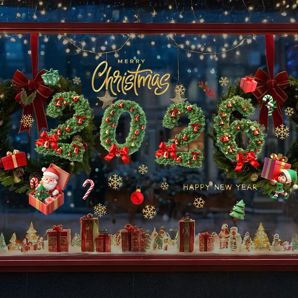2026 pegatinas navideñas para ventana 3D Santa muñeco de nieve alce copo de nieve Feliz Navidad fiesta en casa decoraciones navideñas regalo de Año Nuevo - imagen 3