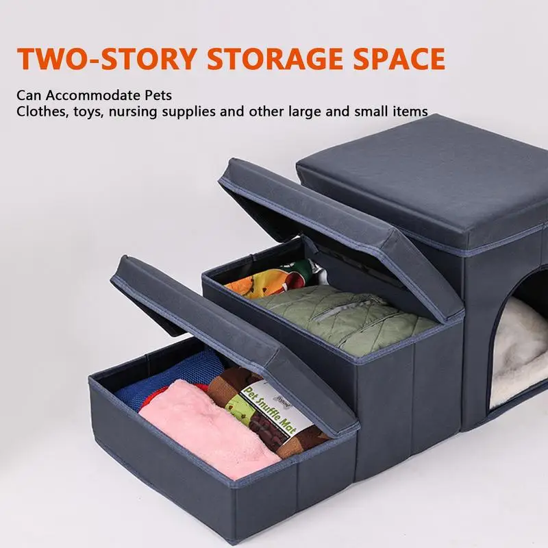 Escaleras antideslizantes para perros, escalones plegables de 3 escalones para perros, escalones portátiles para mascotas con caja de almacenamiento de juguetes para mascotas - imagen 2