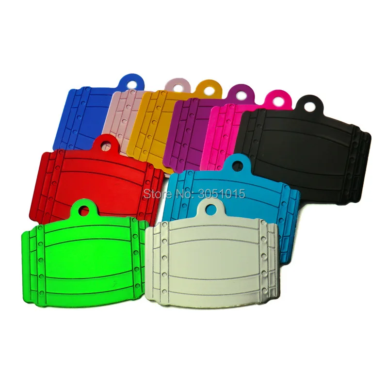 Venta al por mayor, 100 Uds., cubo grande, etiqueta de nombre de perro de aluminio anodizado de doble cara, etiqueta de identificación de mascota grabada personalizada para nombre, placa de identificación Diy