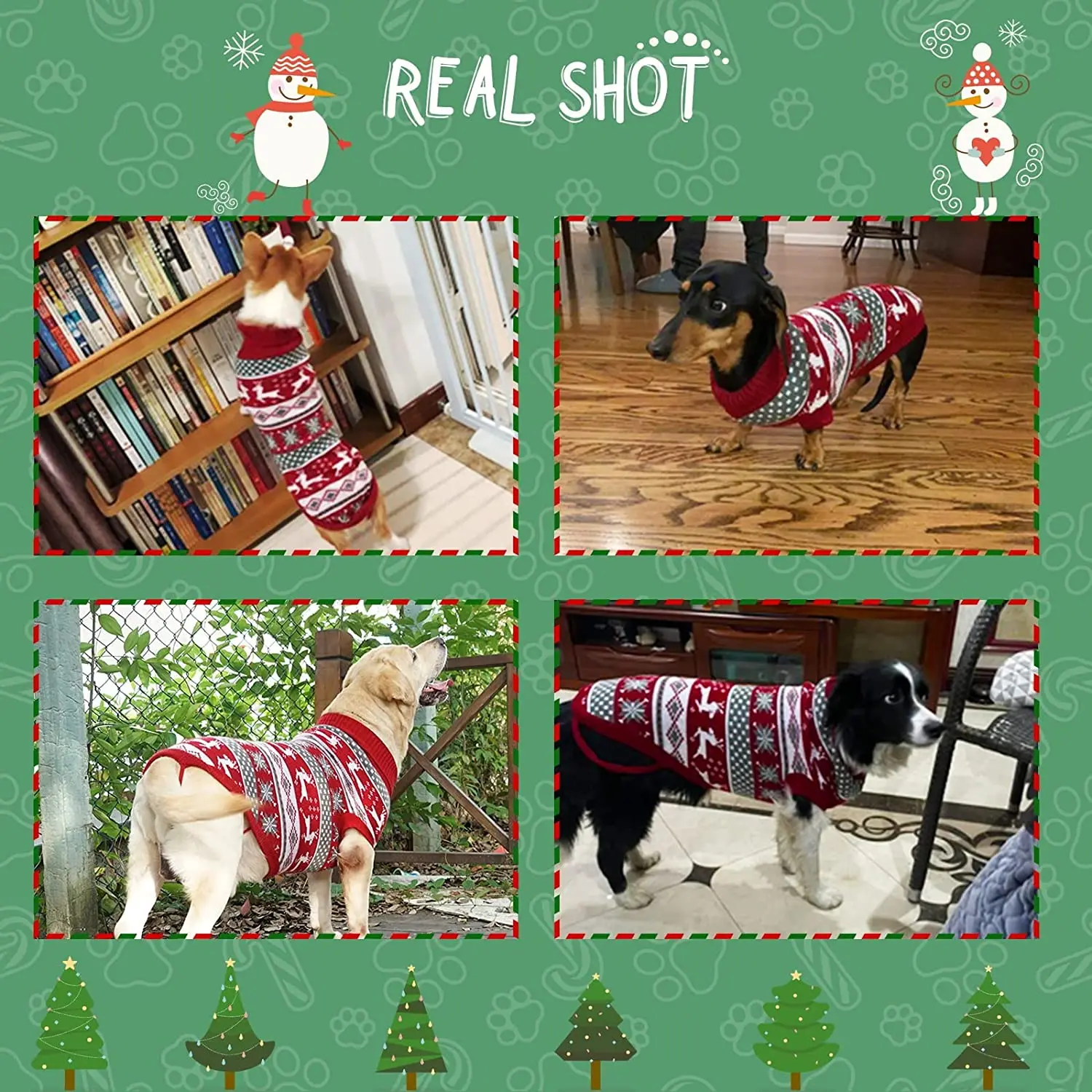 Suéter de Navidad para perros, suéter de punto con copos de nieve y Reno para perros pequeños, medianos y grandes, ropa navideña para mascotas, prendas de punto con cuello alto - imagen 4