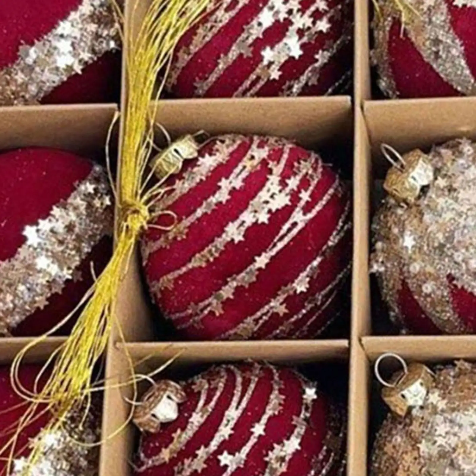 Glitter Christmas Balls Set Flocking Tree Hanging Ornaments for Christmas Home Decoration and Parties