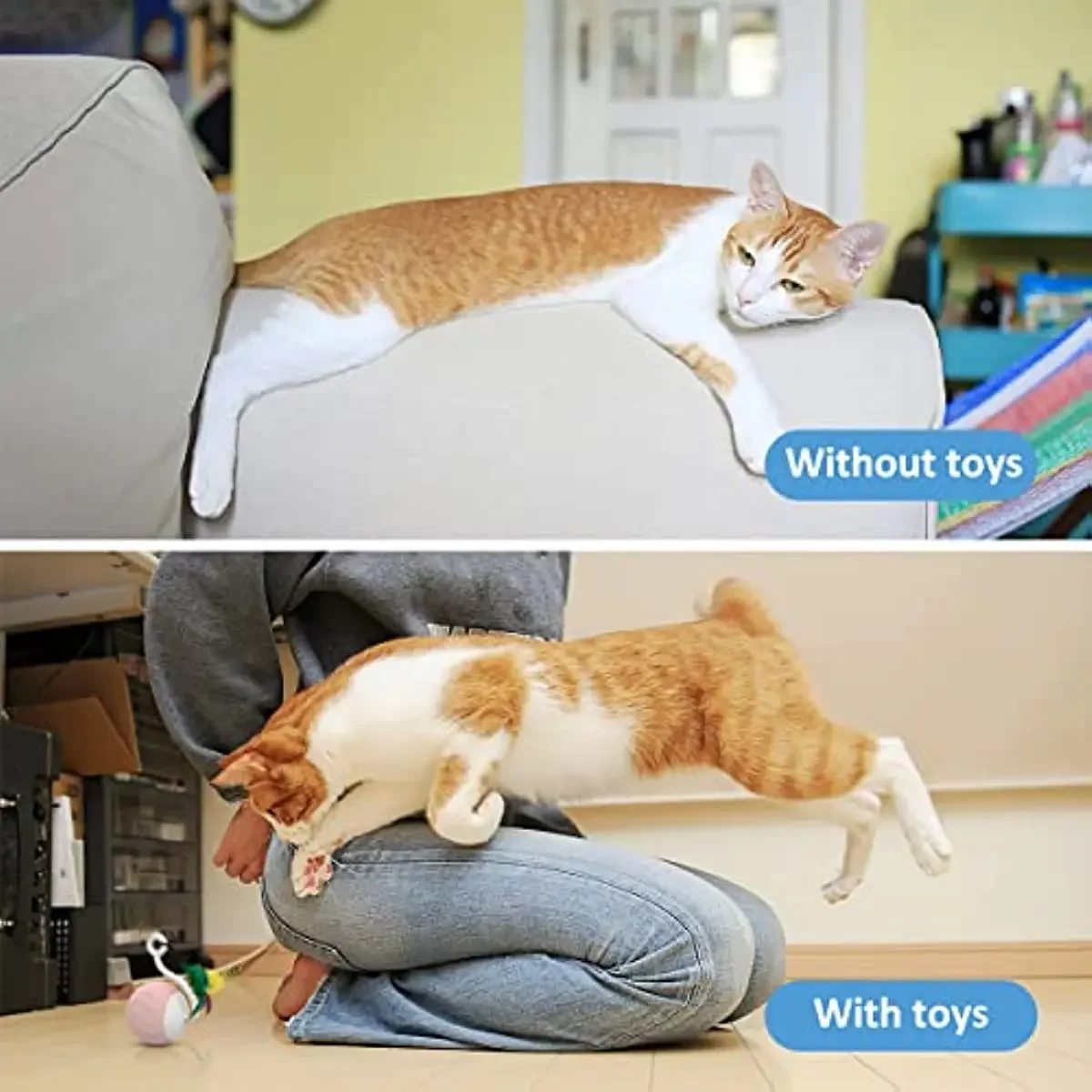 ATUBAN Juguete robótico inteligente para gatos, juguetes para gatos de interior, bola móvil automática con juguetes para gatitos de plumas en paquete. Recargable por USB - imagen 3