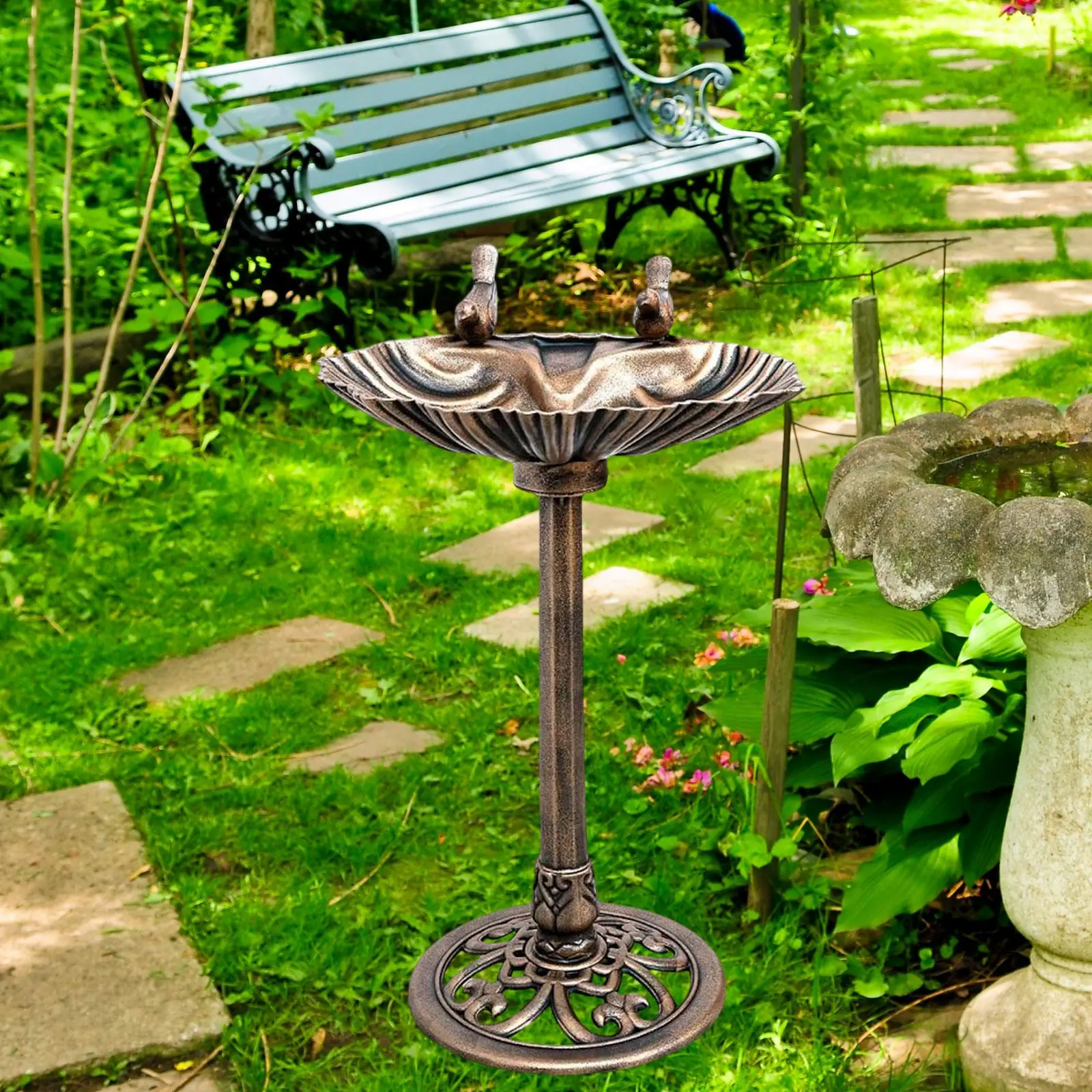 Pedestal de baño de pájaros para jardín, baño de pájaros, diseño Retro, resistente a la intemperie, fácil instalación, alimentador, expresiones de patio trasero, adorno de acentos - imagen 2