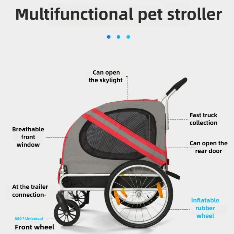 Remolque de bicicleta para perros medianos y grandes, cochecitos para mascotas de gran espacio, conducción al aire libre, suministros para remolques de perros y gatos - imagen 3
