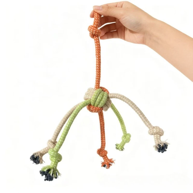 Juguete interactivo con nudo para perro, cuerda duradera resistente a mordeduras, juguetes para moler los dientes, juguete para limpiar los dientes, juguete para masticar con nudo para cachorro