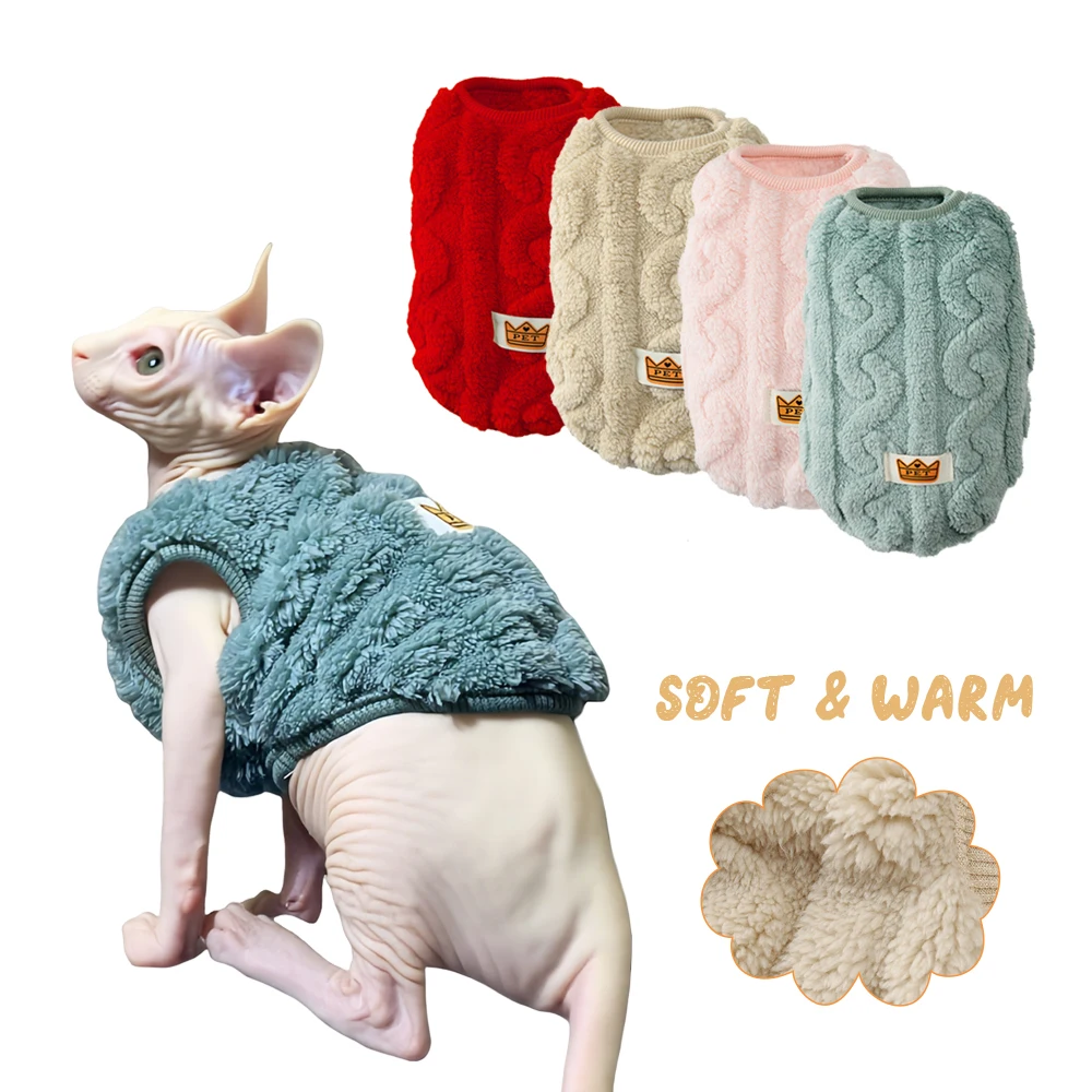 Ropa de lana Sphynx para gatos, chaleco cálido de otoño e invierno, suéter para gato pequeño, perro, Color sólido, acogedor disfraz de gatito, ropa para mascotas