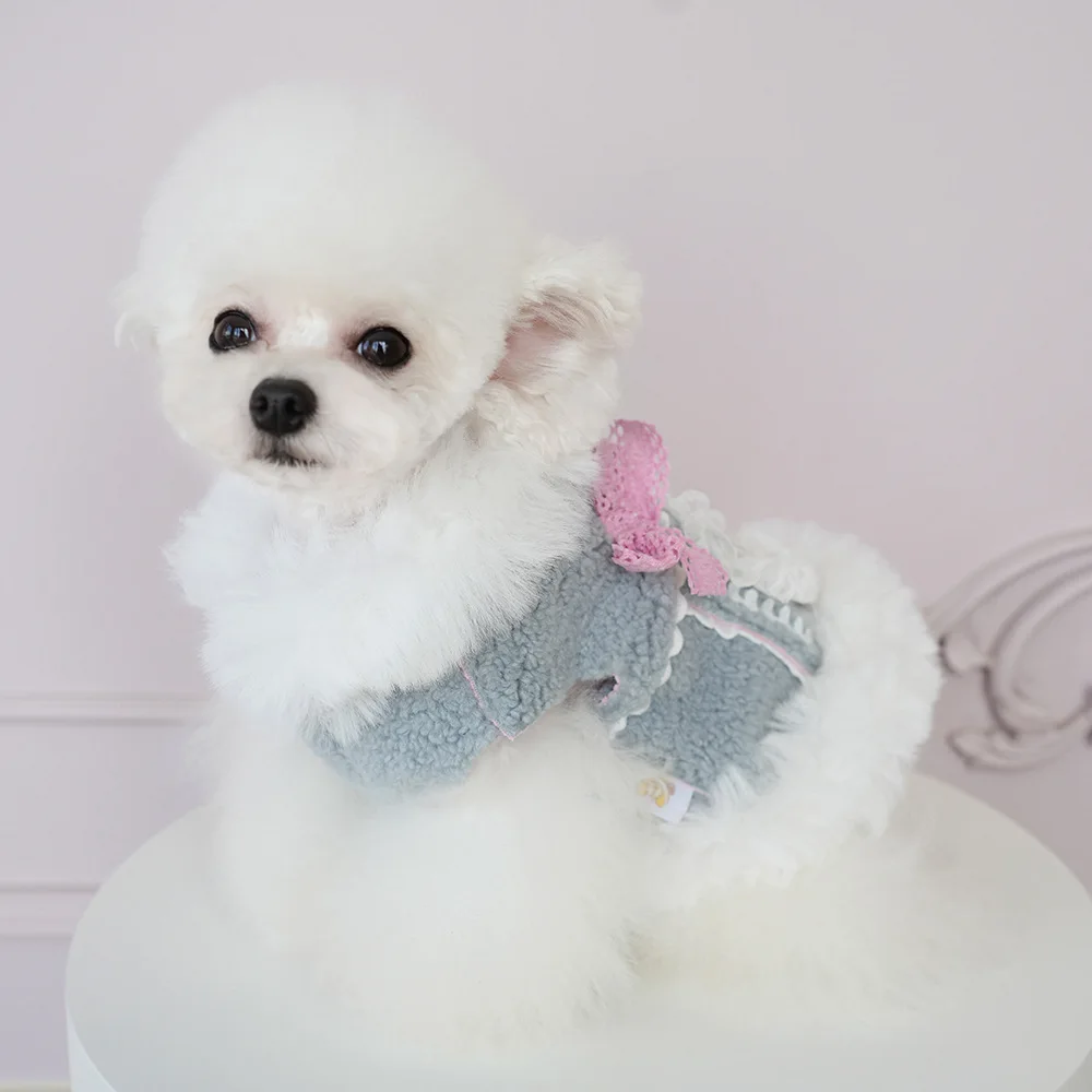 Chaqueta con cuello de felpa para mascotas, chaqueta de pana en forma de corazón de princesa, ropa para cachorros, ropa para perros pequeños, otoño e invierno - imagen 4