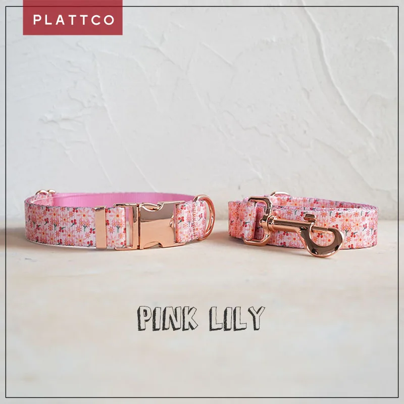 Conjunto para perro Pink Lily con hebilla oro rosa - 5 tallas