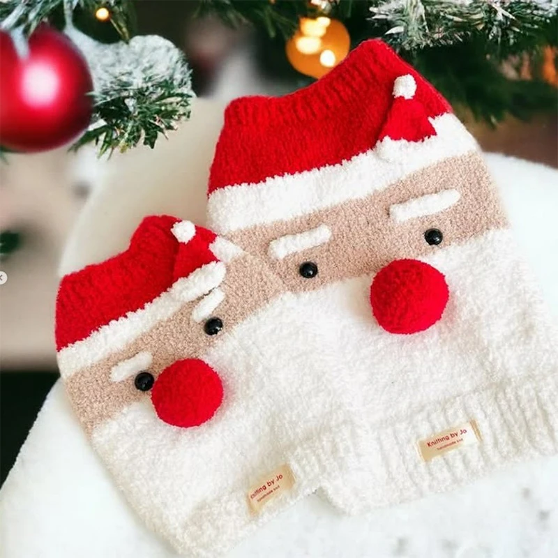 Ropa navideña de Papá Noel de lana suave para trajes de fiesta de Chihuahua, suéter para cachorros pequeños y medianos, regalo de Año Nuevo, monos de gato Bichon
