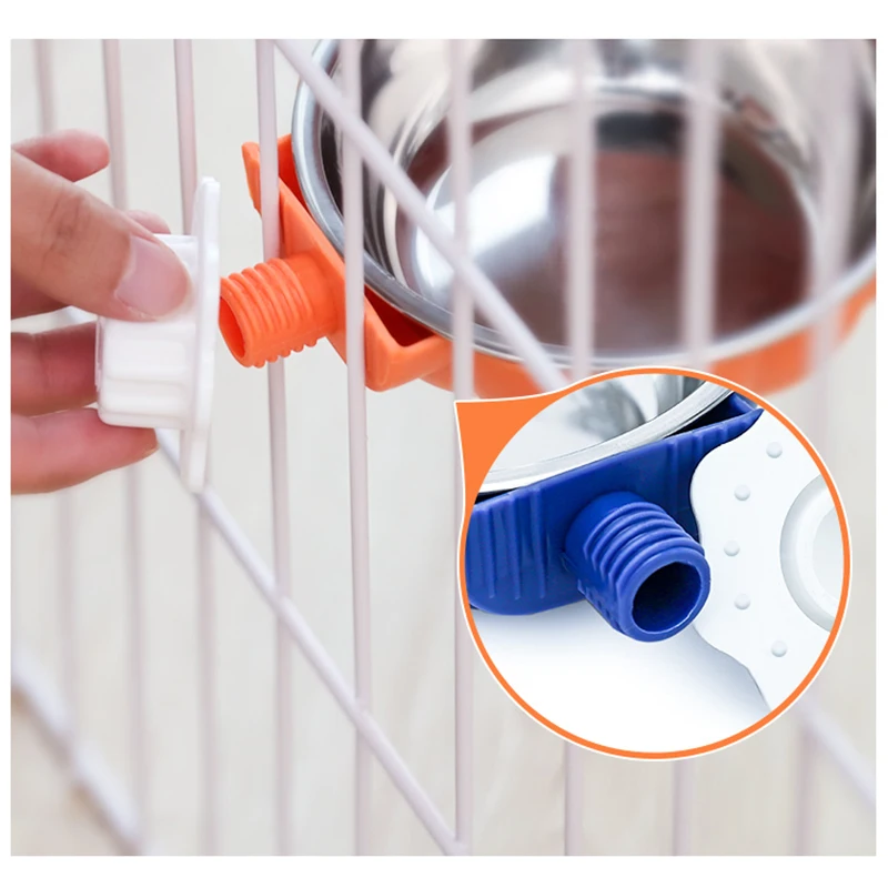 HOOPET-cuenco colgante de acero inoxidable para gatos, recipiente para comida, cuenco para agua, jaula para gatos, cuenco para arroz, jaula para perros, cuenco antigiro para perros - imagen 5