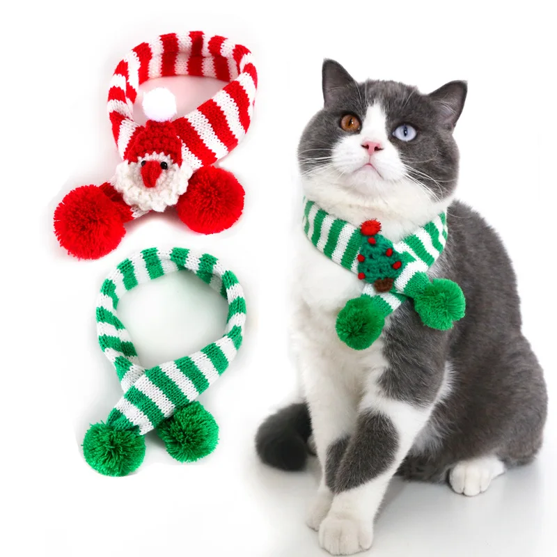 Nueva bufanda para gatos, babero tejido para mascotas, joyería de lana, bufanda ajustable de Navidad, productos para mascotas - imagen 2