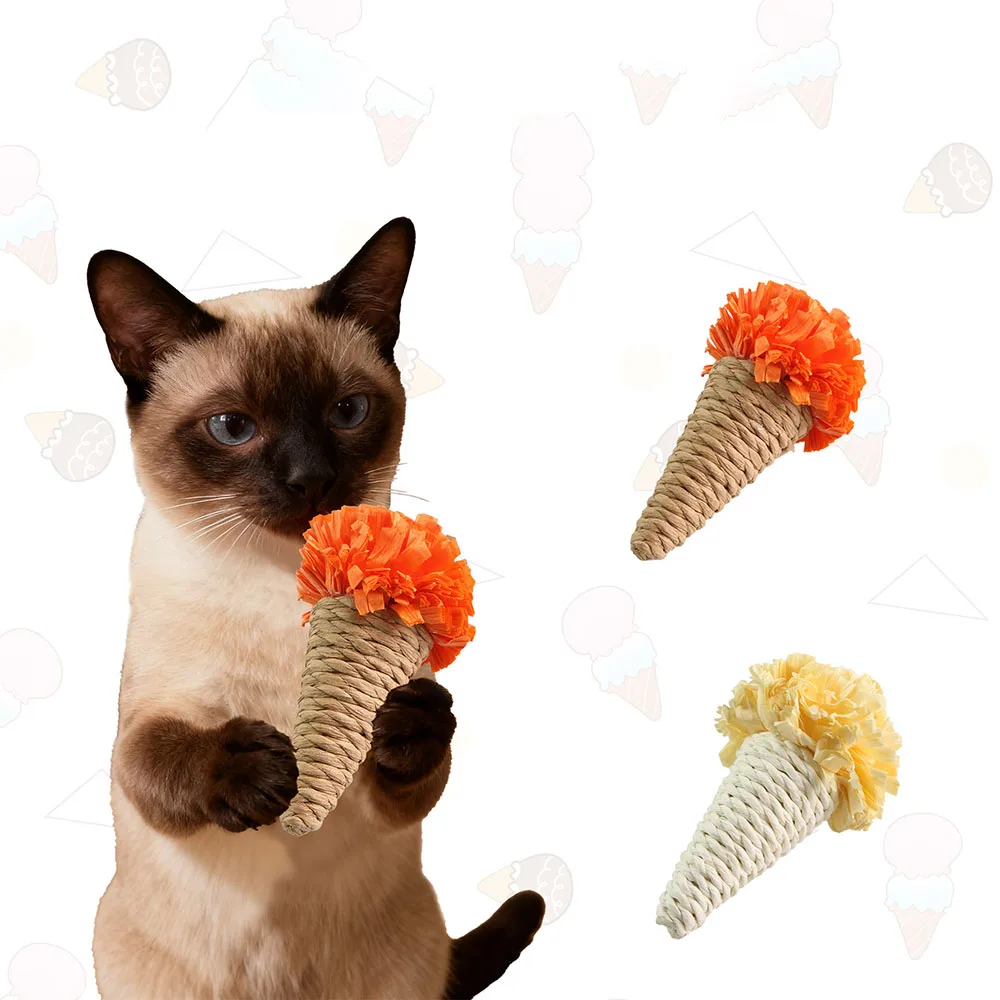 Juguete para masticar para gatos con forma de helado de cuerda, juguete interactivo para mascotas autojuego para gatitos y gatos, juguete duradero para la dentición de cuerda de cáñamo para aliviar - imagen 3
