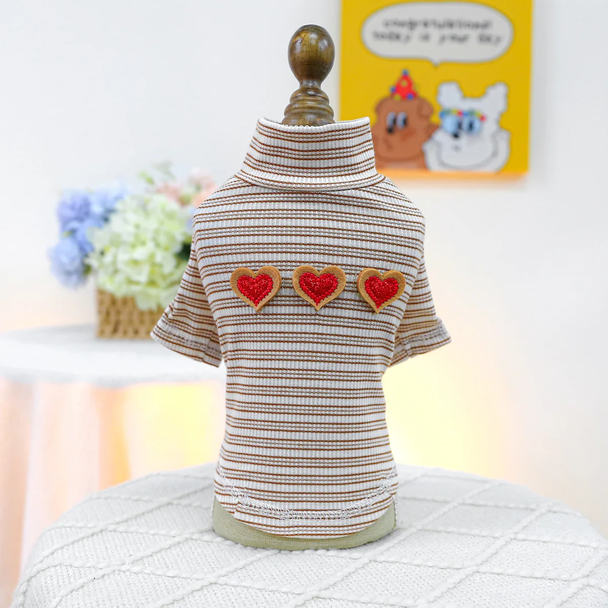 Suéter con Base de amor a rayas para mascotas, suéter bordado con amor para mascotas, ropa para perros y gatos, Sudadera con capucha, ropa para perros pequeños y cachorros