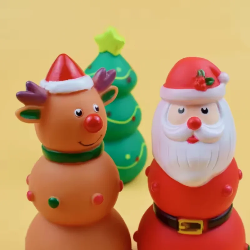 Juguetes para masticar chirriantes con temática navideña para mascotas, diseño de alce y árbol de Papá Noel, juguetes de dentición de goma de látex duraderos para moler dientes de perros y gatos - imagen 2